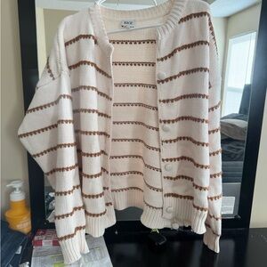 BKE Cream and Brown Button-Up Cardigan